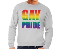 Gay pride regenboog sweater grijs - homo sweater voor heren - gay pride XL