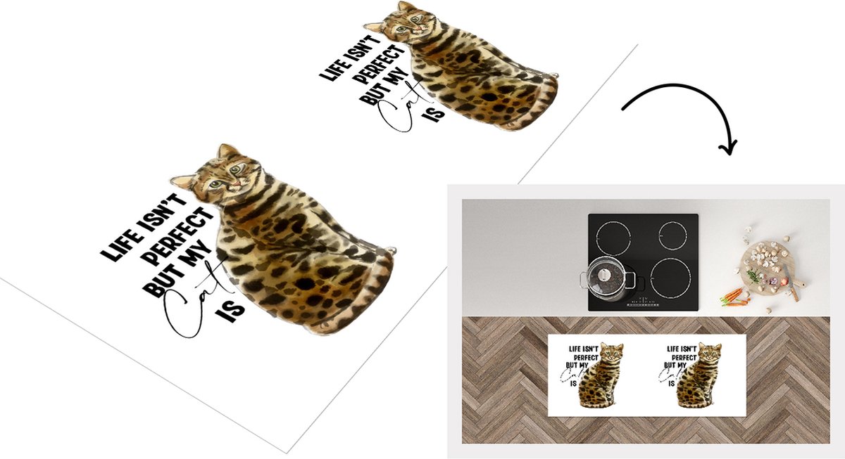 KitchenYeah Keukenloper - Loper keuken - Katten - Life isn't perfect but my cat is - Spreuken - Quotes - 120x50 cm - Keukenloper vinyl Multicolor