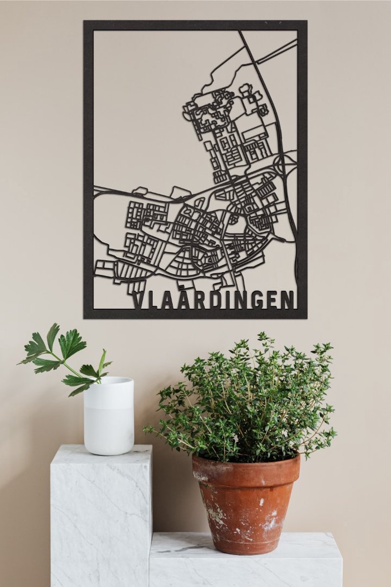 Houten Stadskaart Vlaardingen Zwart Mdf 50x70cm Wanddecoratie Voor Aan De Muur City Shapes