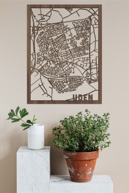 Houten Stadskaart Uden Notenhout 50x70cm Wanddecoratie Voor Aan De Muur City Shapes