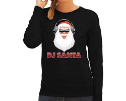 Foute kersttrui / sweater zwart DJ santa met koptelefoon techno / house / hardstyle/ r&b / dubstep voor dames - kerstkleding / christmas outfit S
