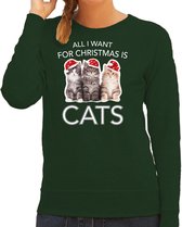 Kitten Kerstsweater / kersttrui All I want for Christmas is cats groen voor dames - Kerstkleding / Christmas outfit XL