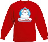 Kersttrui Merry Christmas ijsbeer kerstbal rood jongens en meisjes - Kerstruien kind 98/104