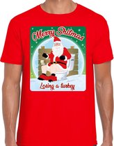 Fout Kerstshirt / t-shirt - Merry shitmas losing a turkey - rood voor heren - kerstkleding / kerst outfit XXL