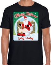 Fout Kerstshirt / t-shirt - Merry shitmas losing a turkey - zwart voor heren - kerstkleding / kerst outfit XXL