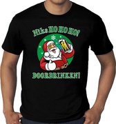 Grote maten fout Kerst t-shirt - bier drinkende kerstman - niks HO HO HO doordrinken - zwart voor heren - kerstkleding / kerst outfit XXXXL