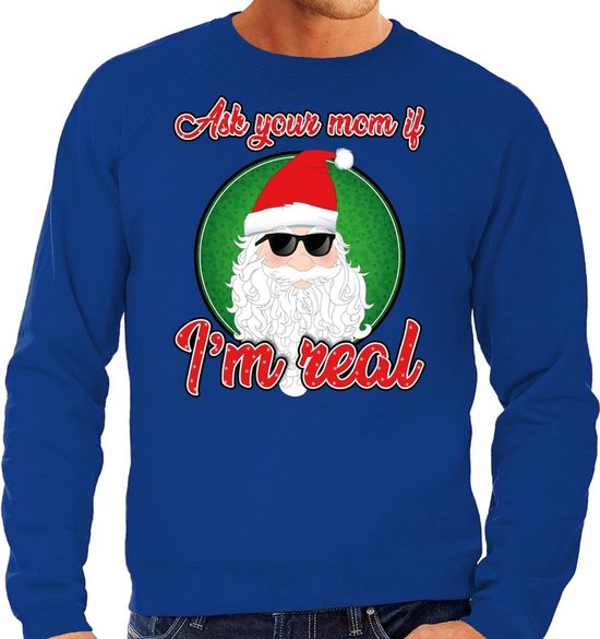 Foute Kersttrui / sweater - ask your mom í am real - blauw voor heren -  kerstkleding /... | bol.com