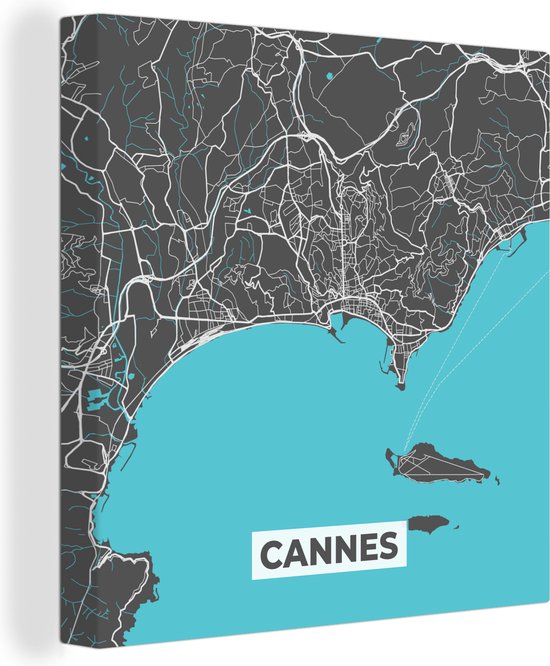Canvas Schilderij Stadskaart - Plattegrond - Cannes - Frankrijk - Kaart - 20x20 cm - Wanddecoratie