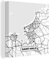 Canvas Schilderij Frankrijk – Saint-Malo - Plattegrond – Stadskaart – Kaart - Zwart wit - 20x20 cm - Wanddecoratie