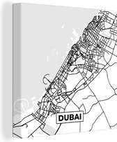 Canvas Schilderij Kaart - Dubai - Zwart Wit - Stadskaart - Plattegrond - 90x90 cm - Wanddecoratie