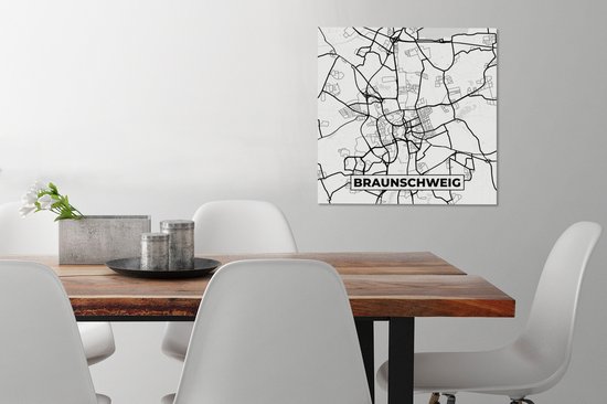 Canvas Schilderij Braunschweig - Stadskaart - Kaart - Plattegrond - 50x50 cm - Wanddecoratie
