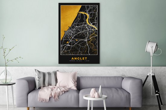 Tableau sur Toile France – Carte – Plan – Anglet – Plan de Ville - 90x140 cm - Décoration murale