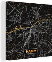 Canvas Schilderij Hamm - Plattegrond - Black and Gold - Duitsland - Kaart - Goud - Stadskaart - 20x20 cm - Wanddecoratie