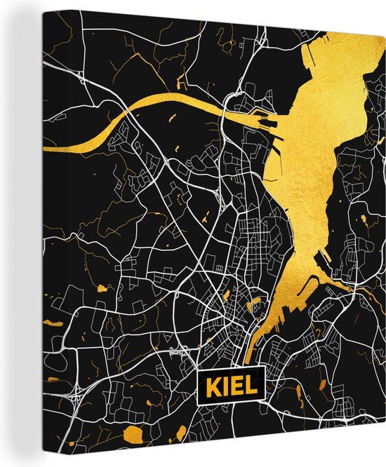 Canvas Schilderij Kiel - Plattegrond - Stadskaart - Kaart - Goud - Duitsland - 90x90 cm - Wanddecoratie