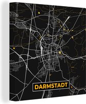 Canvas Schilderij Duitsland – Black and Gold – Darmstadt – Stadskaart – Kaart – Plattegrond - 20x20 cm - Wanddecoratie