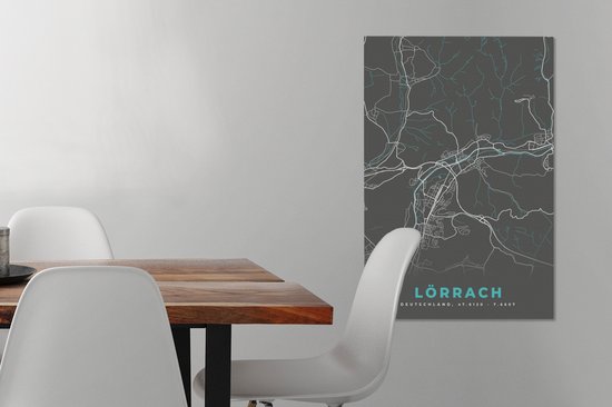 Peinture sur toile Allemagne - Blauw - Lörrach - Plan de la ville - Carte - Plan d'étage - 60x90 cm - Décoration murale