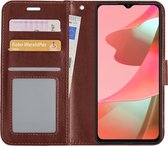 Hoes Geschikt voor OPPO A16 Hoesje Book Case Hoes Flip Cover Wallet Bookcase - Bruin