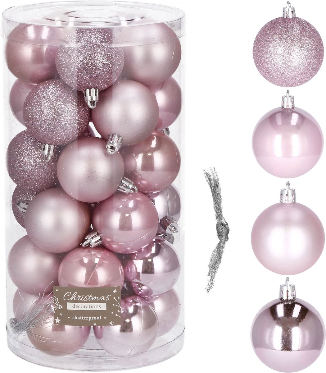 Springos Kerstballen | Kerstversiering | Onbreekbaar | 30 Stuks | Roze Tinten