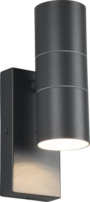 LED Tuinverlichting met Dag en Nacht Sensor - Buitenlamp - Trion Lorida Up and Down - GU10 Fitting - Spatwaterdicht IP44 - Rond - Mat Antraciet - Aluminium