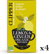 Clipper Thee Lemon & Ginger 4 x 20 - (4 pakjes van 20 theezakjes, totaal 80 theezakjes)