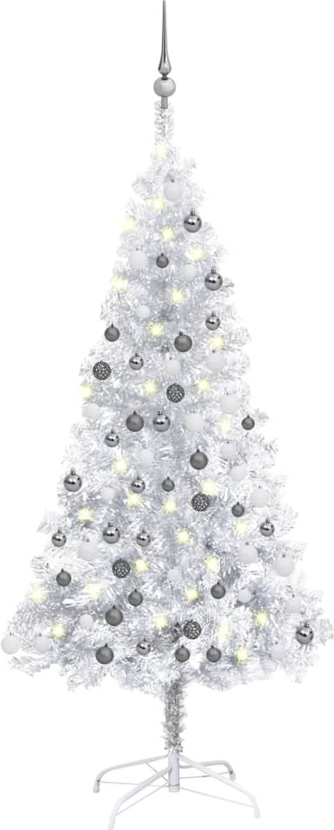 VidaLife Kunstkerstboom met LED's en kerstballen 150 cm PET zilverkleur
