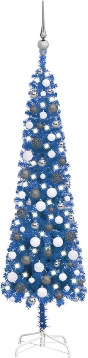 VidaLife Kerstboom met LED's en kerstballen smal 150 cm blauw