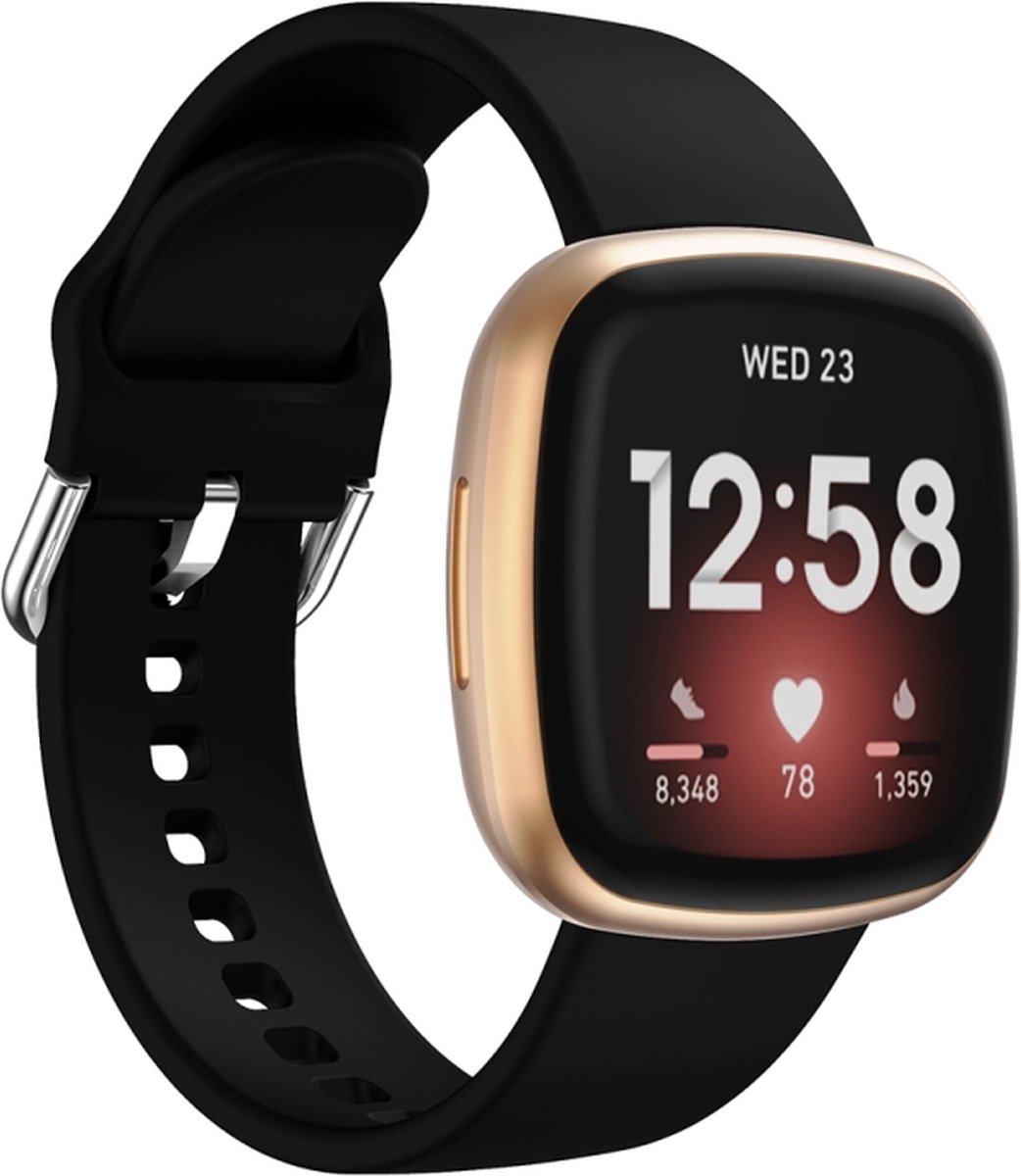 Siliconen bandje - geschikt voor Fitbit Versa 3 / Versa 4 / Sense / Sense 2 - zwart