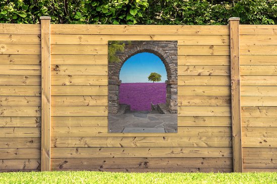 Affiche de jardin - Vue - Lavande - Arbre - Fleurs - Paysage - 90x120 cm - Décoration de clôture - Toile de jardin