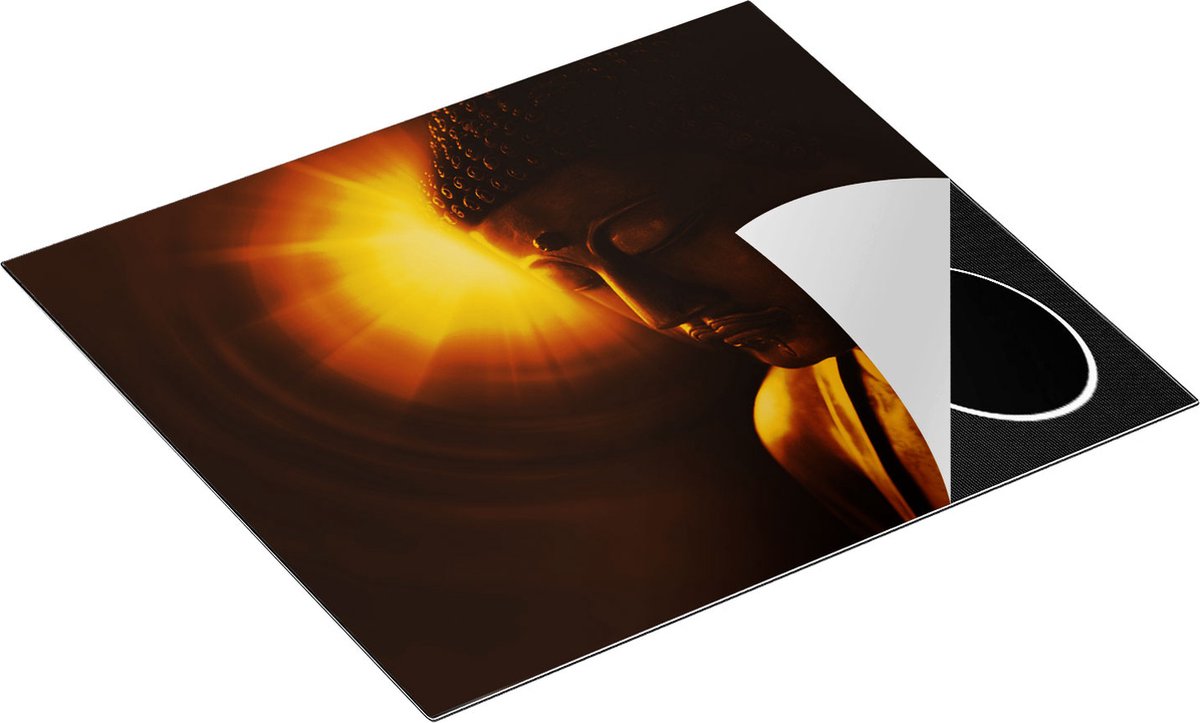 Chefcare Inductie Beschermer Boeddha Beeld met Gouden Zon - 60x55 cm - Afdekplaat Inductie - Kookplaat Beschermer - Inductie Mat
