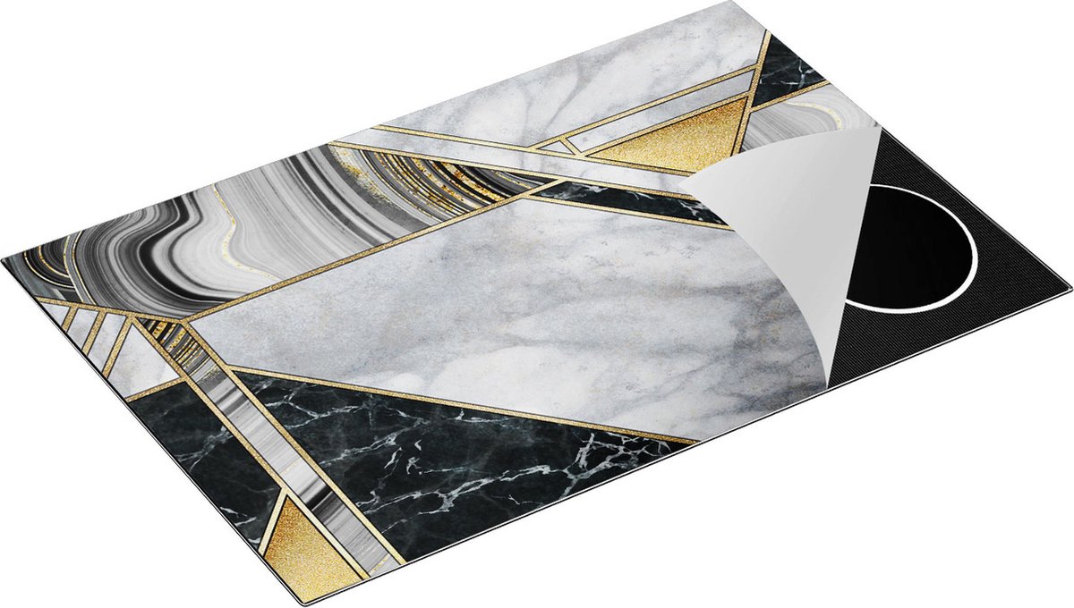 Chefcare Inductie Beschermer Abstracte Kunst - Goud Wit Zwart Marmer - 80x50 cm - Afdekplaat Inductie - Kookplaat Beschermer - Inductie Mat