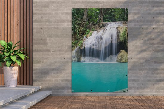 Affiche jardin - Cascade - Water - Nature - Pierre - Arbres - 120x180 cm - Toile jardin - Affiche clôture