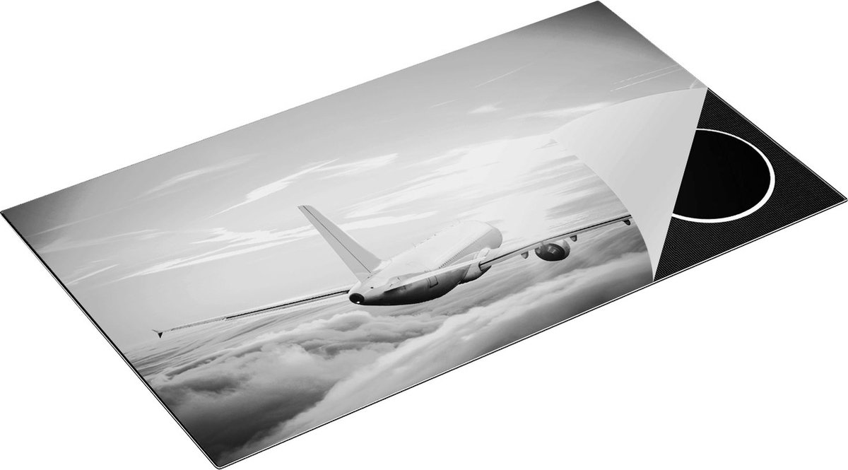 Chefcare Inductie Beschermer Vliegtuig in de Wolken bij Zonsondergang - Zwart Wit - 91,2x52 cm - Afdekplaat Inductie - Kookplaat Beschermer - Inductie Mat