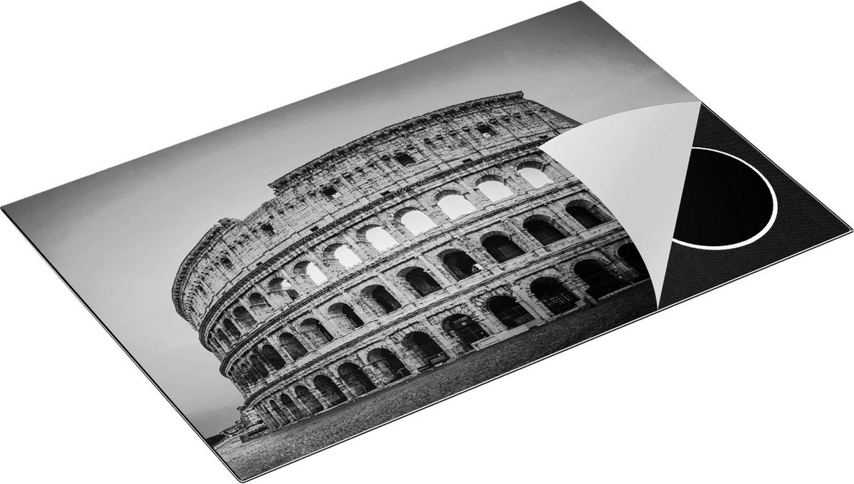Chefcare Inductie Beschermer Colosseum in Rome met de Blauwe Lucht - Zwart Wit - 81,2x52 cm - Afdekplaat Inductie - Kookplaat Beschermer - Inductie Mat