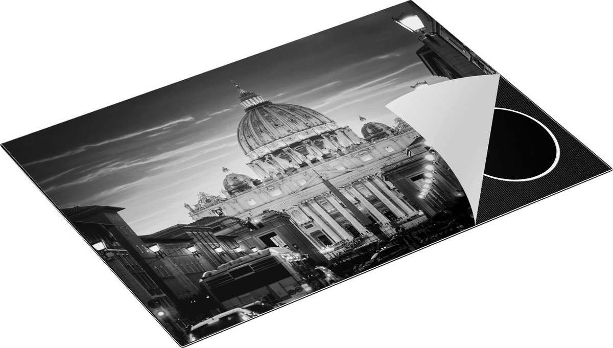 Chefcare Inductie Beschermer Sint Pietersbasiliek in Rome, Italië - Zwart Wit - 75x55 cm - Afdekplaat Inductie - Kookplaat Beschermer - Inductie Mat
