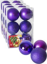 24x stuks kerstballen paars mix van mat/glans/glitter kunststof diameter 8 cm - Kerstboom versiering