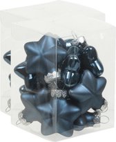 24x Sterretjes kersthangers/kerstballen donkerblauw van glas - 4 cm - mat/glans - Kerstboomversiering