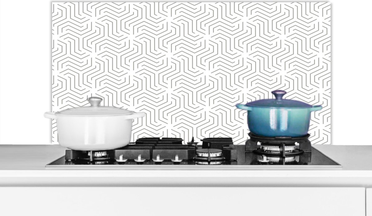 Kitchenyeah - Spatscherm - Patronen - Lijn - Abstract - Spatwand - Keuken - Zwart - Wit - 100x50 cm