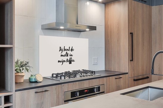 Spatscherm keuken 120x80 cm - Kookplaat achterwand Taupe - Jij bent de melk in mijn koffie - Quote - Muurbeschermer - Spatwand fornuis - Hoogwaardig aluminium