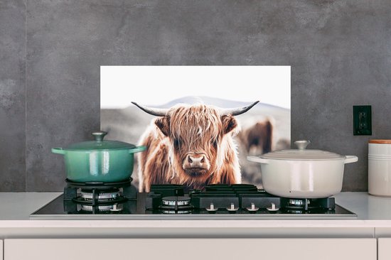 Spatscherm - Schotse Hooglander - Dieren - Koe - Natuur - Spatwand - Muurbeschermer - Achterwand keuken - Keuken - 60x40 cm - Spatscherm keuken
