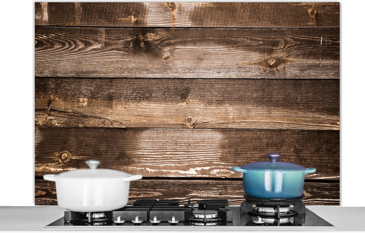 Spatscherm keuken - Spatbord - Hout - Donker - Plank - Keuken - Muurdecoratie - 120x80 cm