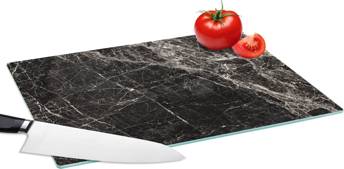 Glazen Snijplank - 39x28 - Stenen - Marmer - Zwart - Wit - Snijplanken Glas