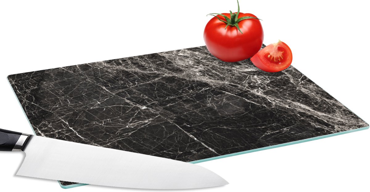 Glazen Snijplank - 28x20 - Stenen - Marmer - Zwart - Wit - Snijplanken Glas