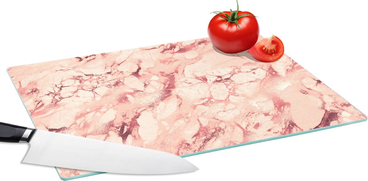 Glazen Snijplank - 39x28 - Roze - Stenen - Marmer - Snijplanken Glas