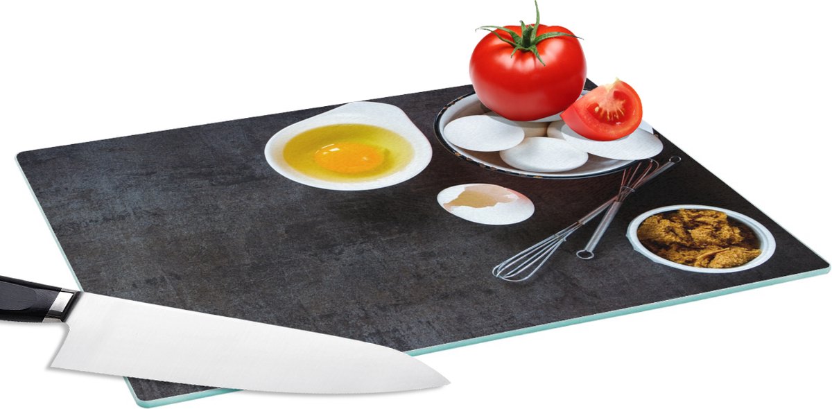Glazen Snijplank - 39x28 - Eieren - Bruine suiker - Koken - Snijplanken Glas