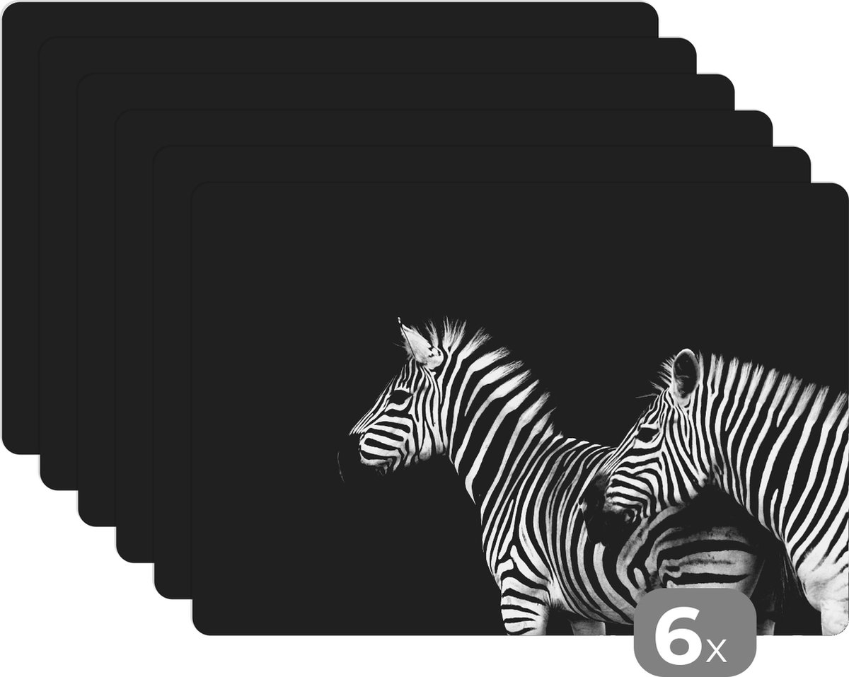 Placemats - Dieren - Zebra - Zwart - Wit - Wild - Keuken - Onderlegger - 45x30 cm - 6 stuks