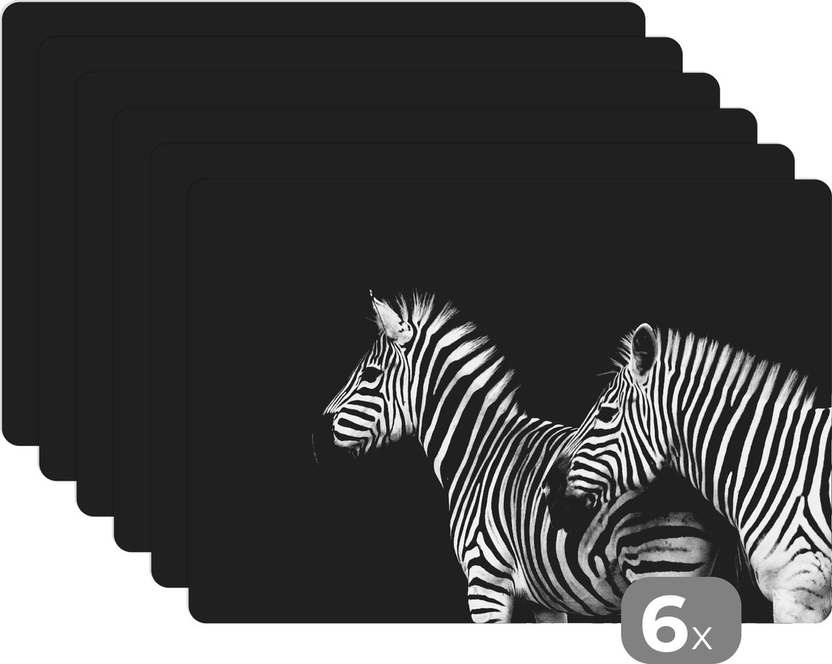 Placemats - Dieren - Zebra - Zwart - Wit - Wild - Keuken - Onderlegger - 45x30 cm - 6 stuks