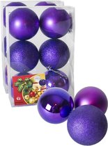 12x stuks kerstballen paars mix van mat/glans/glitter kunststof diameter 8 cm - Kerstboom versiering