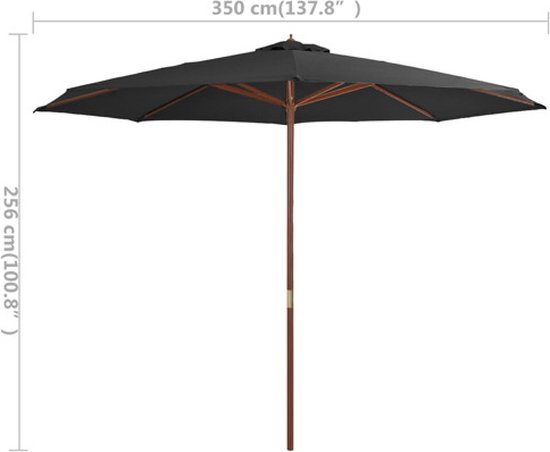 vidaXL Parasol met houten paal 350 cm antraciet | bol.com