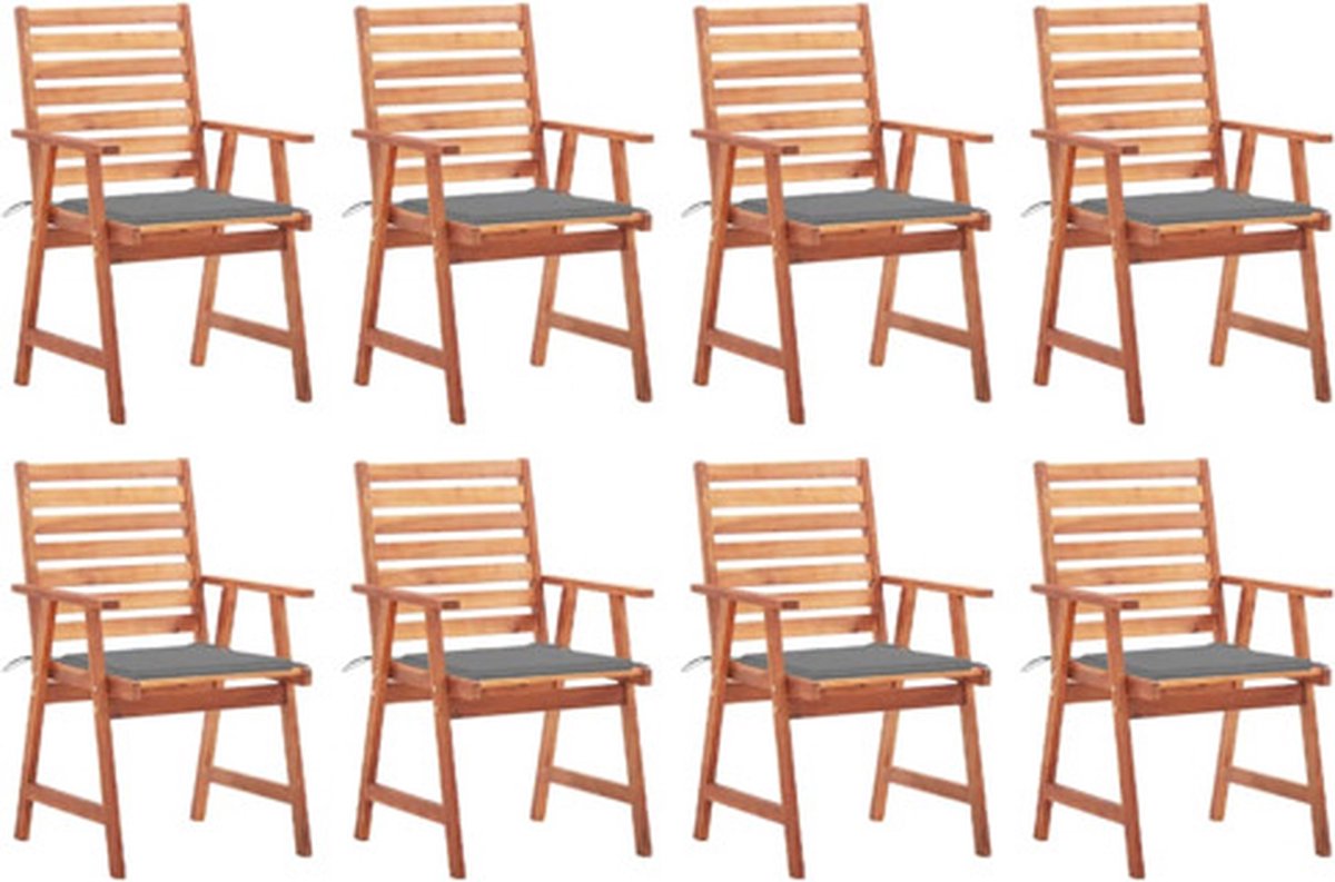 vidaXL - Tuinstoelen - 8 - st - met - kussens - massief - acaciahout