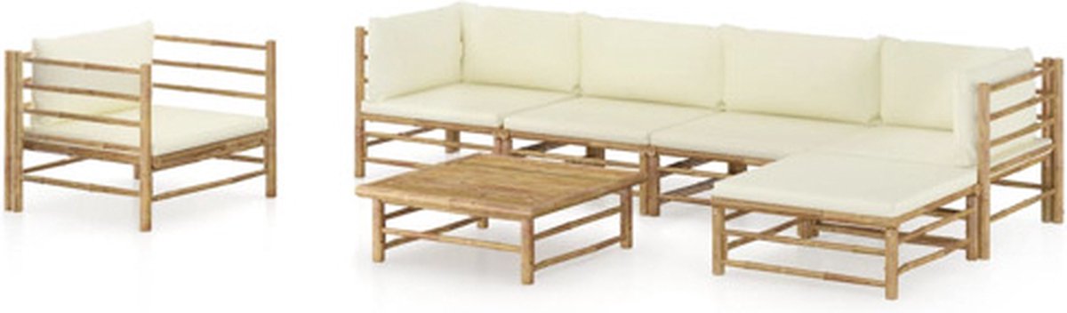 Bol.com vidaXL - 7-delige - Loungeset - met - crèmewitte - kussens - bamboe aanbieding